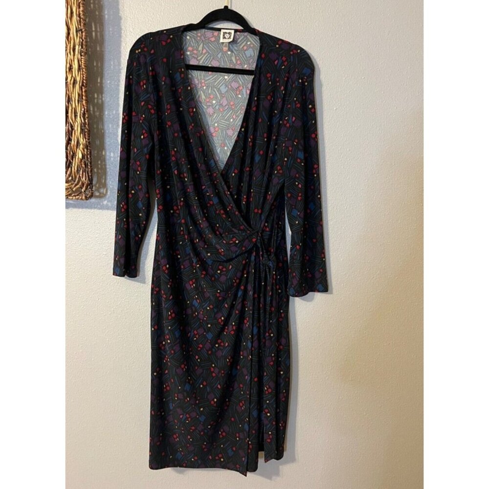 Anne Klein Dress 10 Faux Wrap Print Long Sleeve Stretch Career Church Washable - Picture 7 of 8